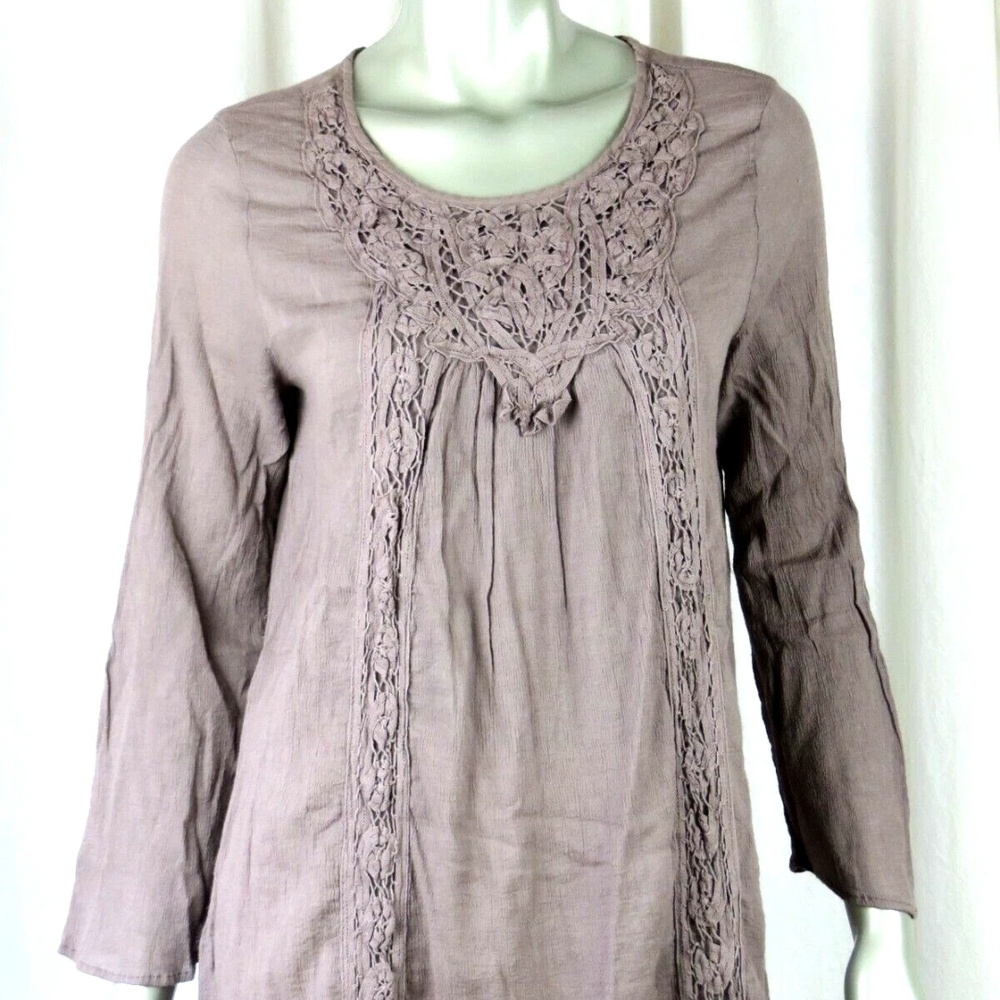 Krazy Kat Lace Accent Blouse - Taupe